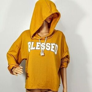 Women’s hooded golden yellow Blessed graphic crop top sweatshirt plus size 1X